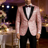Men's Pink Paisley Tuxedo Blazer — Black Satin Lapel Formal Jacket