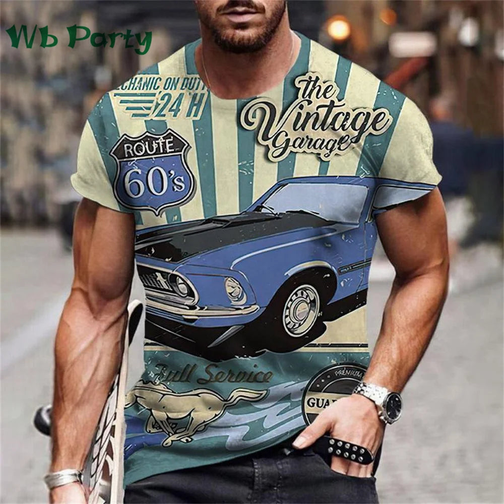 Vintage Route 66 Biker Print Men's Graphic Tee