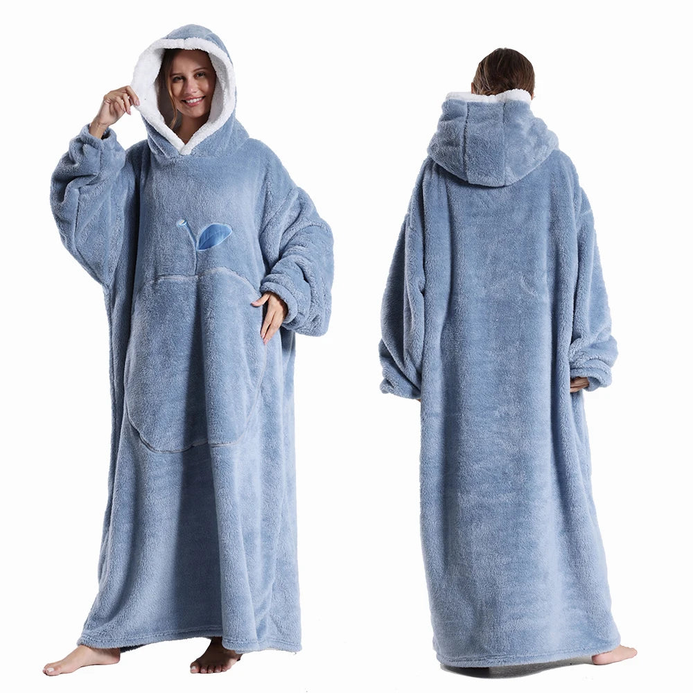 Extra Long Hooded Wearable Blanket