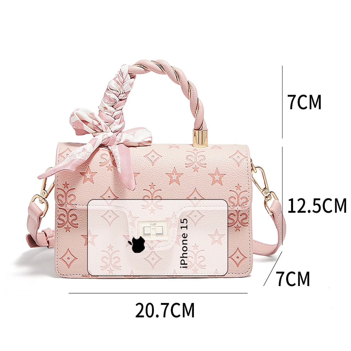 FOXER Brand PVC Leather Pink Handbag Women's Shoulder Bag Chic Small Square Bag Fashion Female Crossbody Bag Ligth Luxury