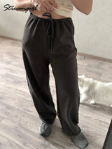 Autumn Burgundy Sweatpants Women Straight Leg Sport Pants Cotton Ladies Coffee Basic Joggers Wide Leg Women's Pants And Trousers