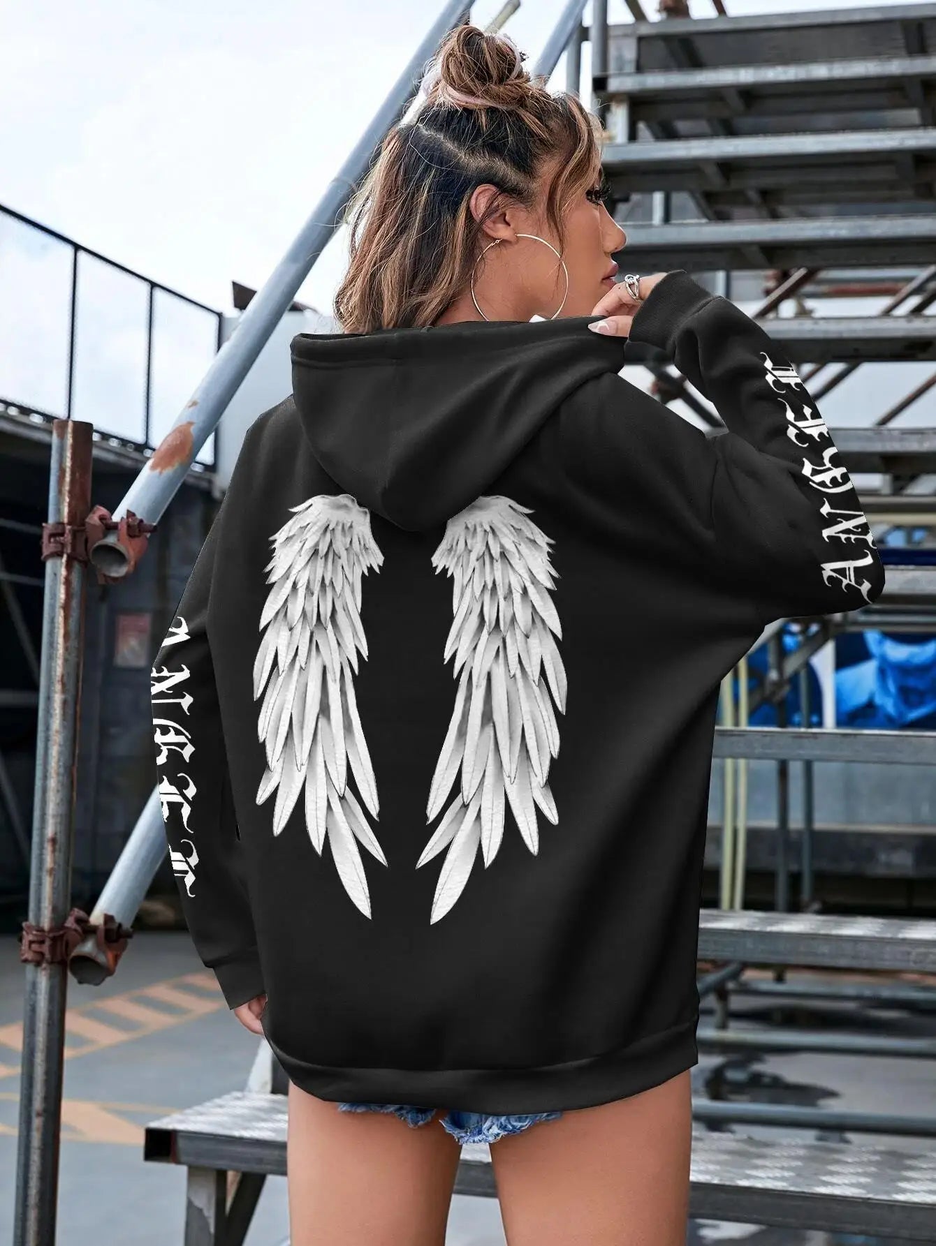 Angel Wings Oversized Graphic Hoodie