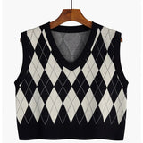 Women's Plaid V-Neck Cropped Sweater Vest