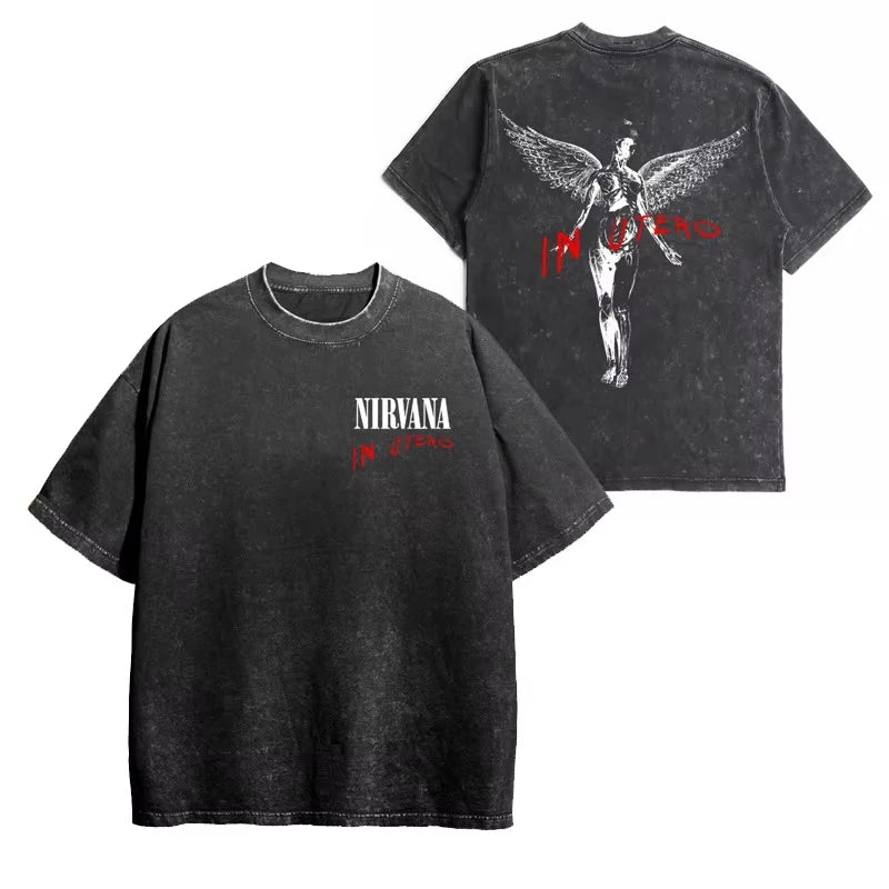 Nirvana In Utero Washed Cotton Oversized T-Shirt — Retro Y2K Streetwear Tee