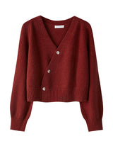 Women's Autumn V-Neck Cashmere Blend Cardigan – USA-Made Loose Knit Sweater