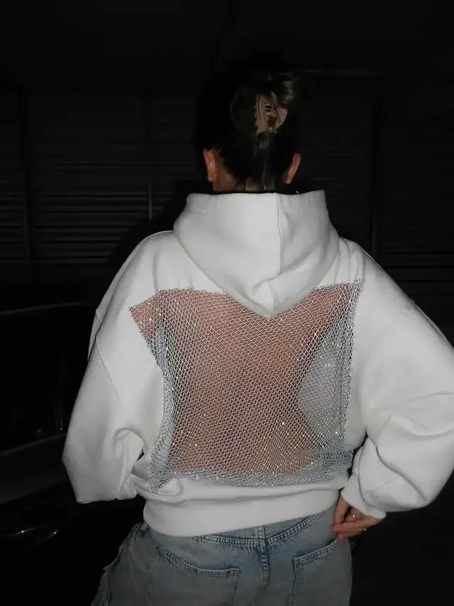Women's Rhinestone Backless Oversized Hoodie