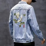 New Denim Jacket Mens Embroidery Trendy Jackets Casual Vintage Streetwear Coats Autumn High Street Embroidery Denim Jacket