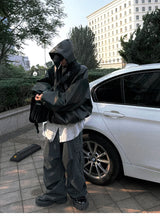 Men’s Oversized Hooded Faux Leather Jacket