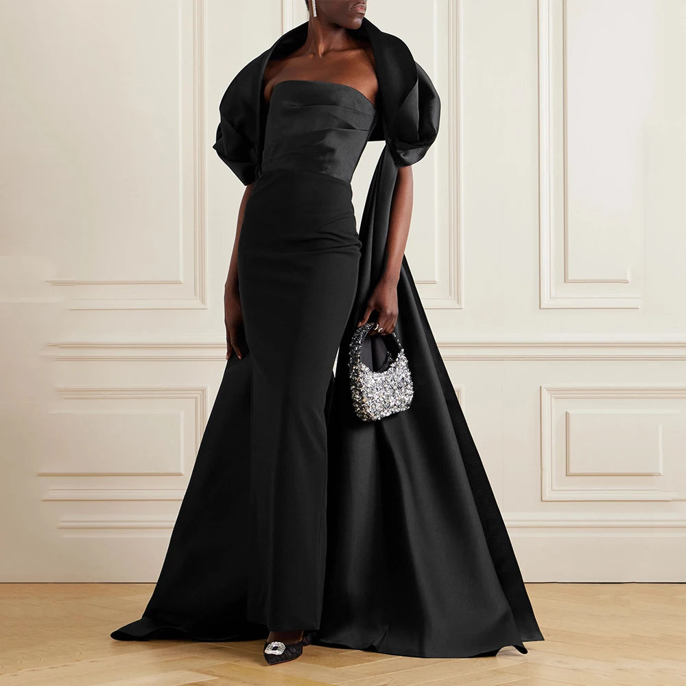 Modern Column Evening Dress with Wrap Satin Strapless Elegant Evening Gowns for Women Back Split Luxurious Formal Party Dresses