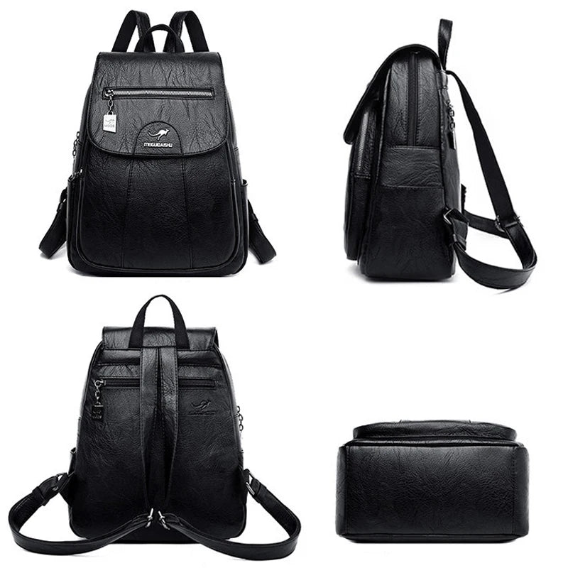 Women's Leather Backpack with Organizer Pockets