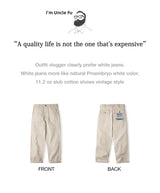 Maden Vintage 11.2oz White Cottonseed Hull Jeans Casual Loose Fit Straight Trousers for Men's Spring and Fall Chino Cargo Pants