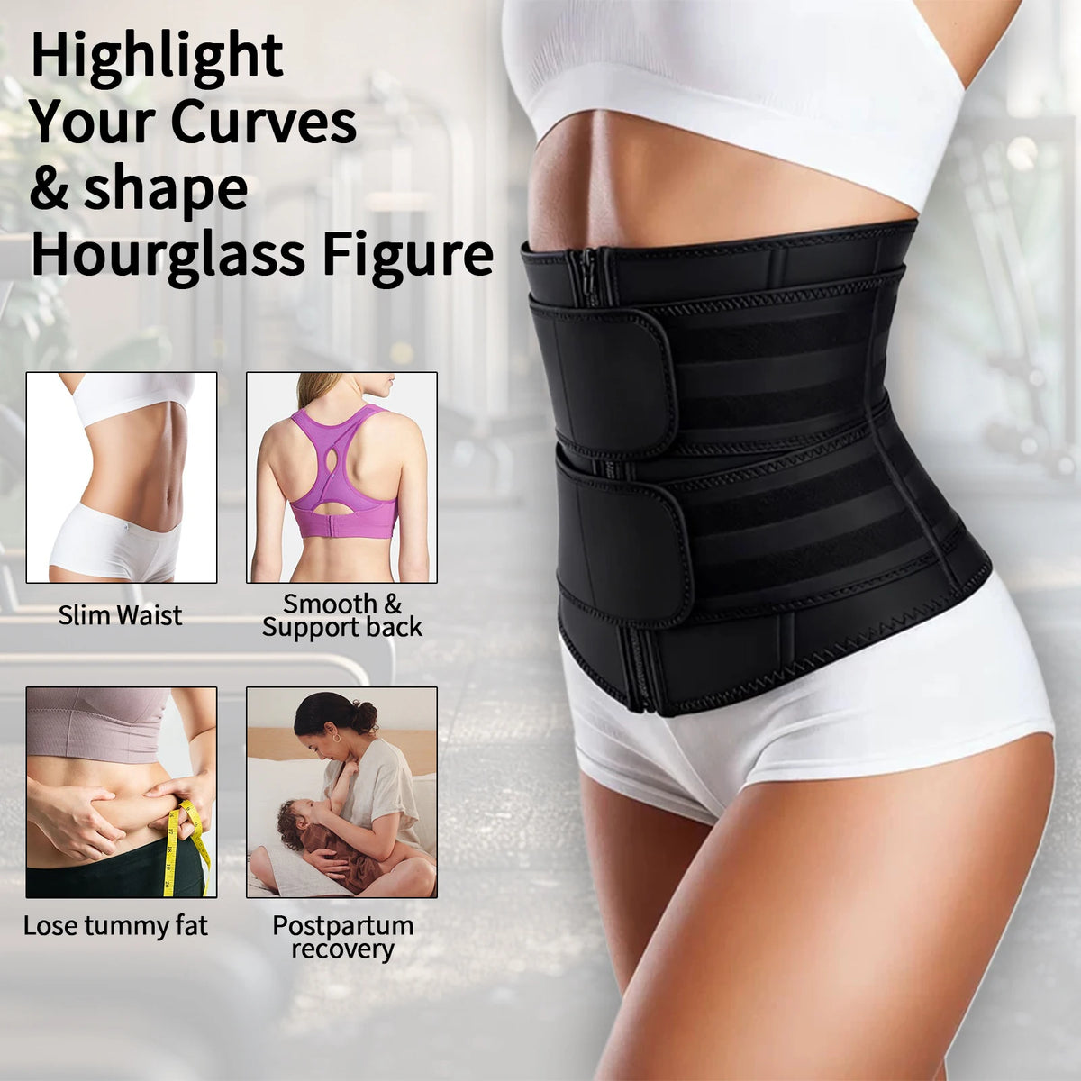 Double Belt Neoprene Waist Trainer – Adjustable Zip-Up Workout Cincher for Women