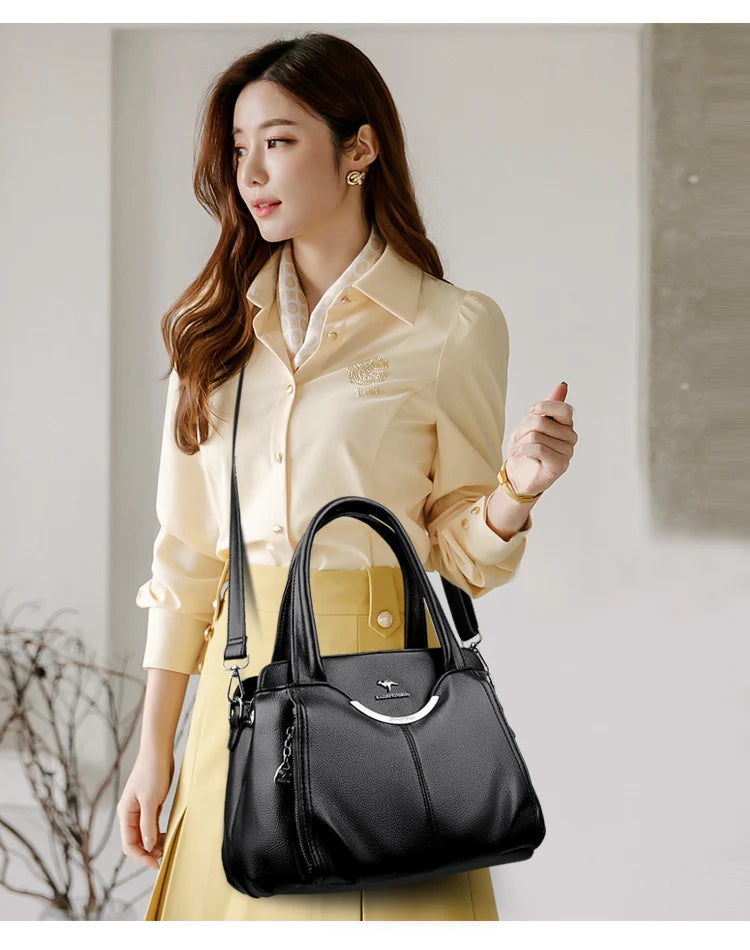 Genuine Soft Leather Handbags for Women Vintage Shoulder Tote Bag Luxury Designer Ladies Large Capacity Purse Bags Sac A Main