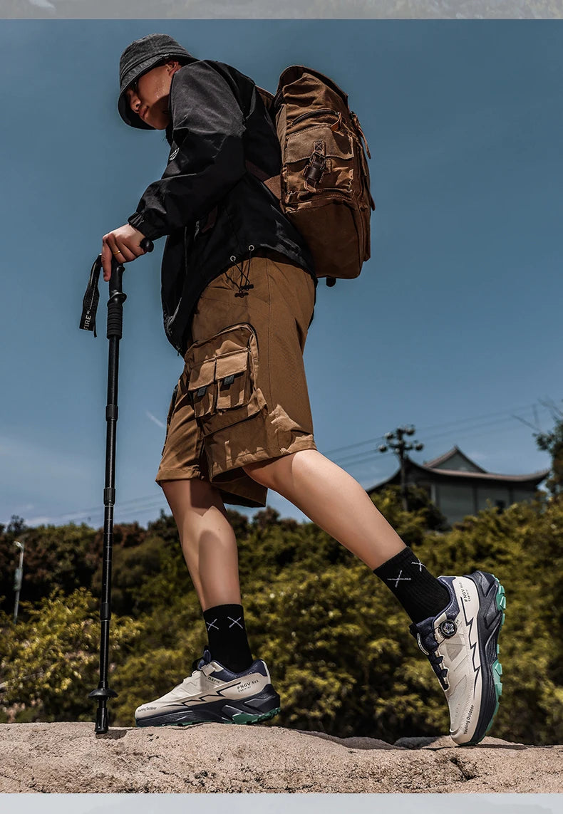 Outdoor Hiking Shoes for Men, Lightweight Travel Hiking Shoes, Breathable Mesh Sneakers, Casual Walking Shoes, Rotating Buckle Design, Non-Slip and Wear-Resistant Trail Shoes, Suitable for Mountaineering and Camping, 2026 New
