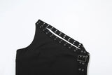 Nibber Sexy Hollow 3-Piece Set Women Hollow Biased Collar Backless Vests+Rivet Waistband+Simple Solid Shorts Slim Midnight Suits