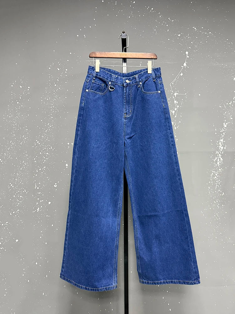 Retro Washed Wide-Leg Denim Trousers