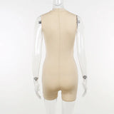 Elegant O-Neck Sleeveless Jumpsuit - Chic Beaded Mesh Mesh Romper in Apricot