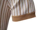 Men's Striped Mesh Polo – Contrast Panel, Breathable