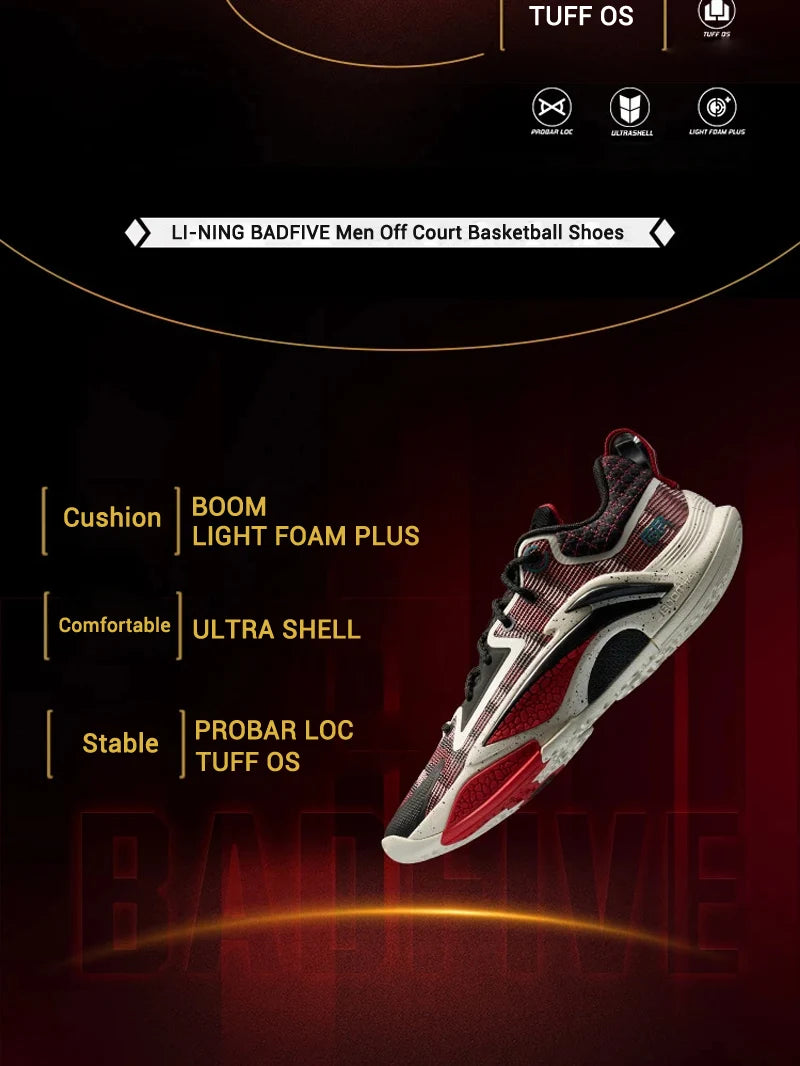 Li-Ning Men's BAD5 DOMINATOR I Outdoor Basketball Shoes BOOM Cushion Stable Support LiNing Wearable Sport Shoes ABFV003