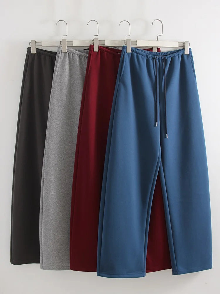 Autumn Burgundy Sweatpants Women Straight Leg Sport Pants Cotton Ladies Coffee Basic Joggers Wide Leg Women's Pants And Trousers