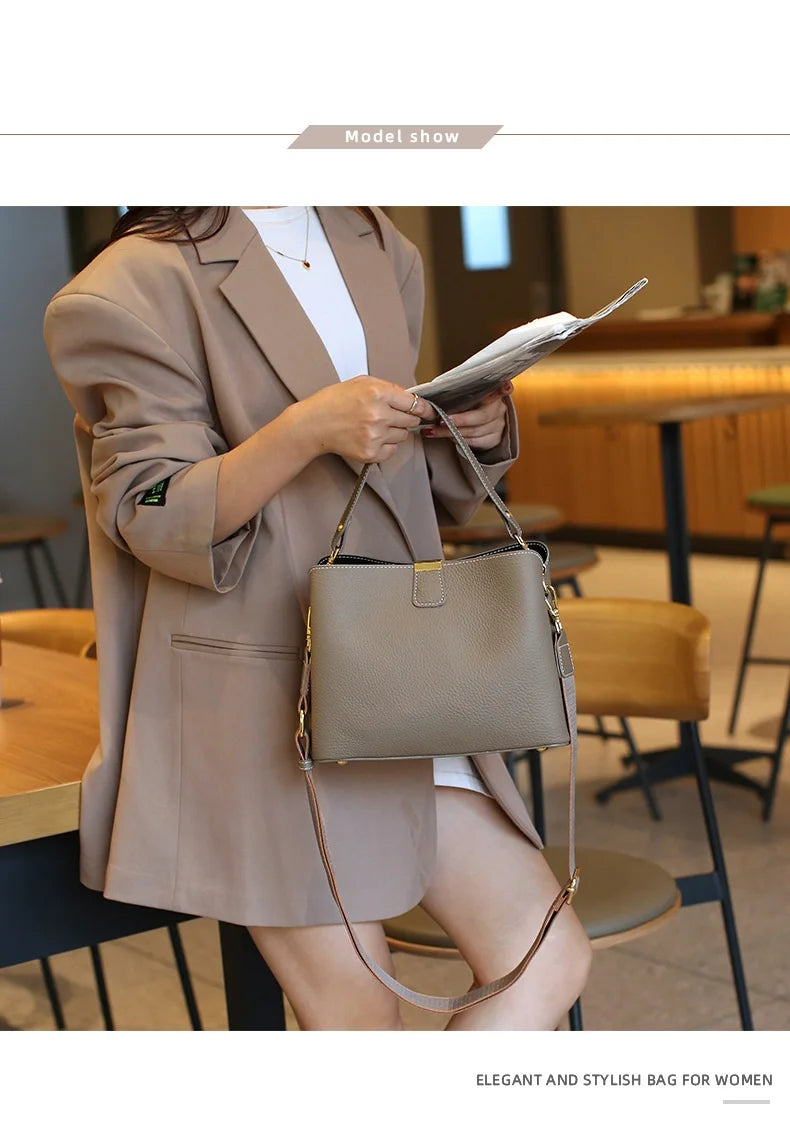Women's Genuine Leather Handbag Luxury Bucket Style Casual Lady Fashion Shoulder Crossbody Messenger Bag for Girls 2025 Hot Sale