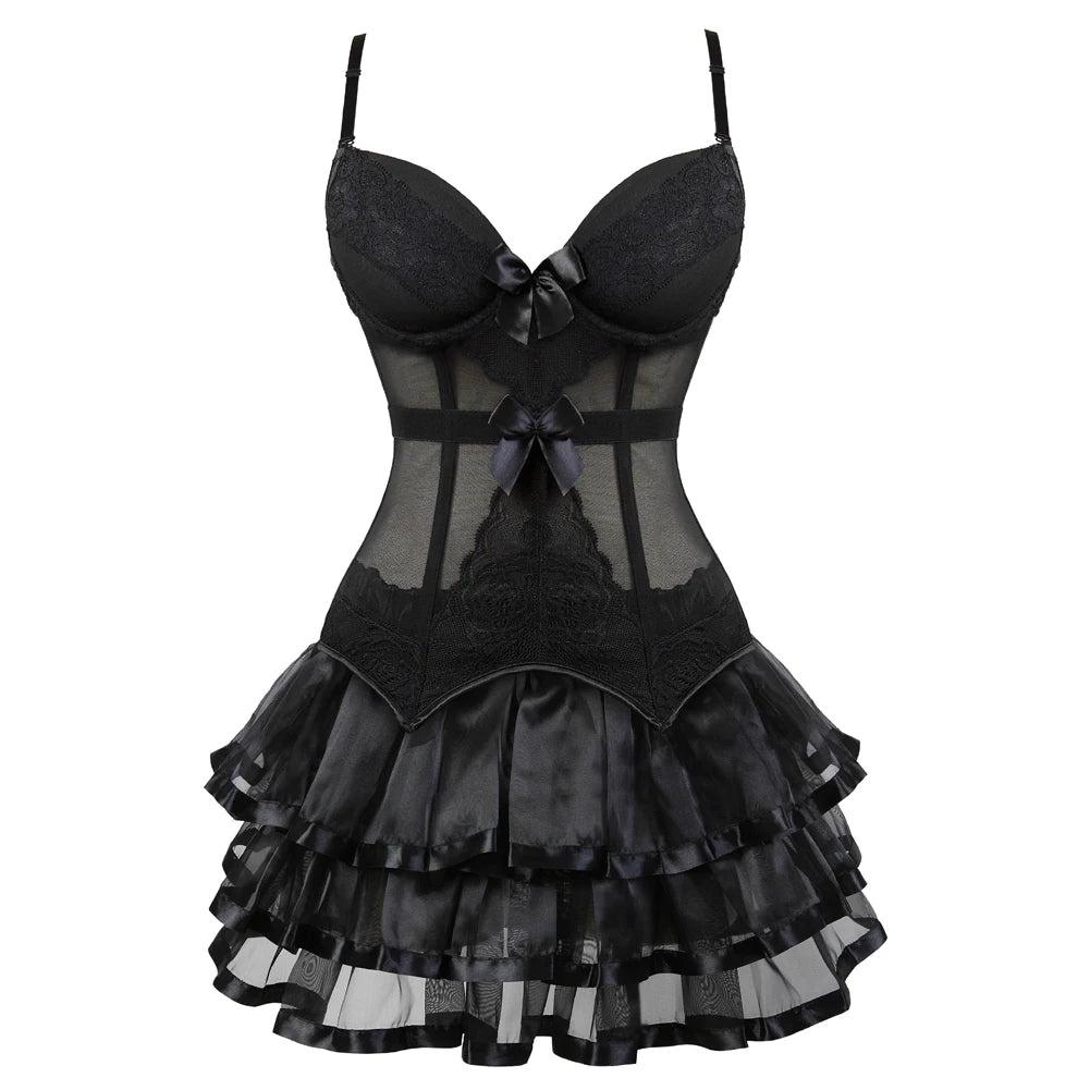 Women's Corset Dress with Straps & Lace | Plus Size Bustier Set