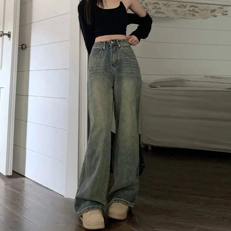 Women's Vintage High-Waisted Wide-Leg Jeans