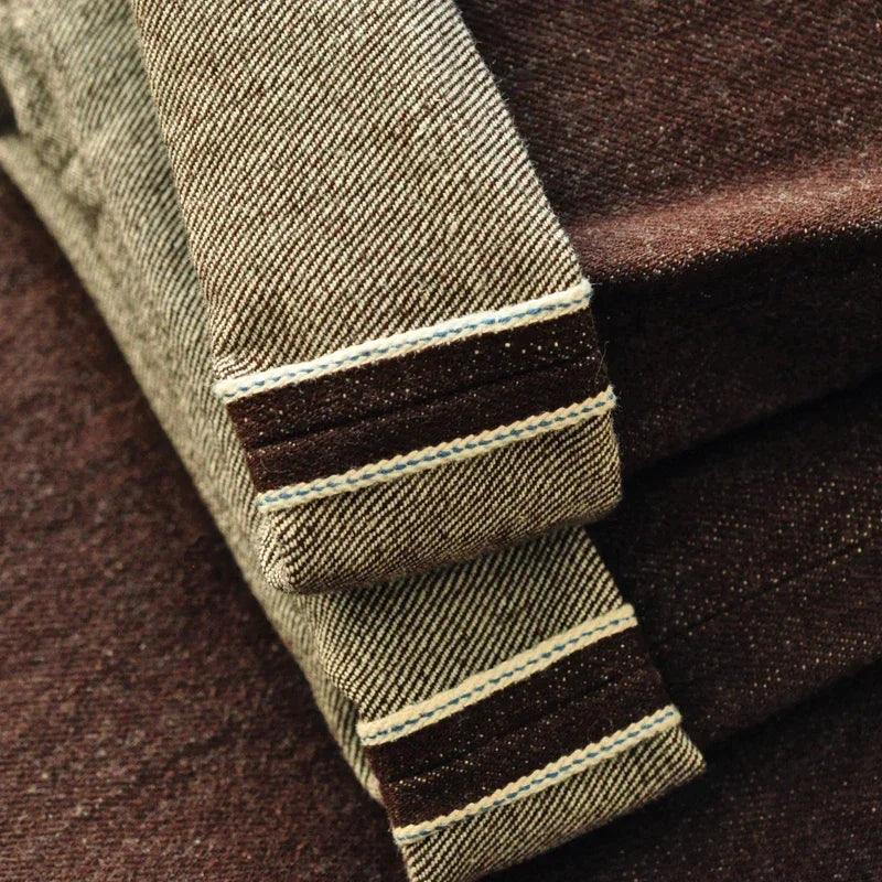 SauceZhan Brown Selvedge Denim Tapered Jeans – 13.8 oz