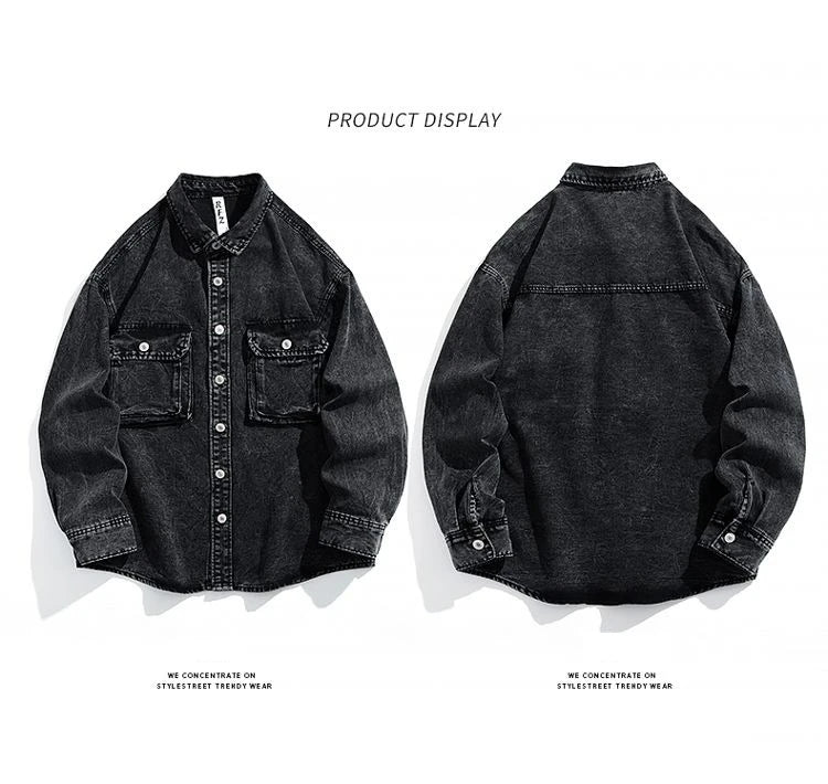 Men Fashion Denim Jackets Coats Loose Fit Pockets Solid Turn Down Collar Full Sleeve Regular Jacket Spring 2025 Causal Clothing