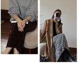High Waisted Sequin Maxi Skirt Women Elegant Shiny Straight Skirts With Slit Summer Spring Black Long Sequin Skirt For Women