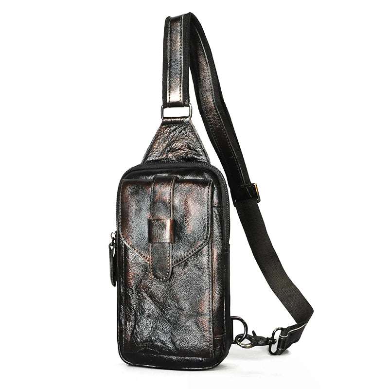 Hot Sell Men Genuine Bull Leather Vintage Coffee Triangle Chest Sling Bag Design Travel Daypack One Shoulder Crossbody Bag XB571