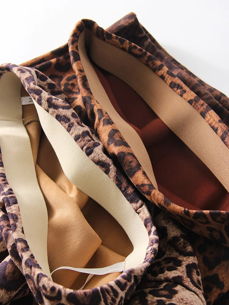 Leopard Print Suede Maxi Skirt – Women's Autumn Winter