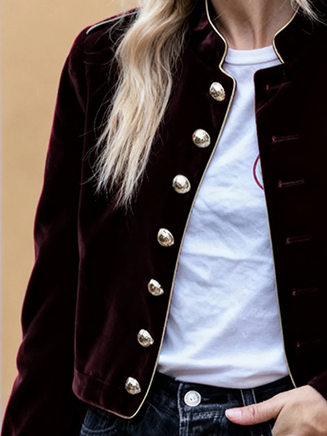 Modigirl Women's Velvet Wine Red Jackets 2025 Autumn Winter Coat Long Sleeves Stand Collar Buttoned Casual Outerwear for Woman