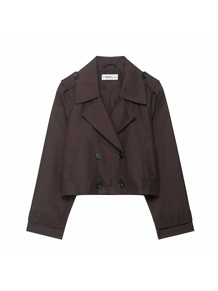 Classic Lapel Double-Breasted Short Trench
