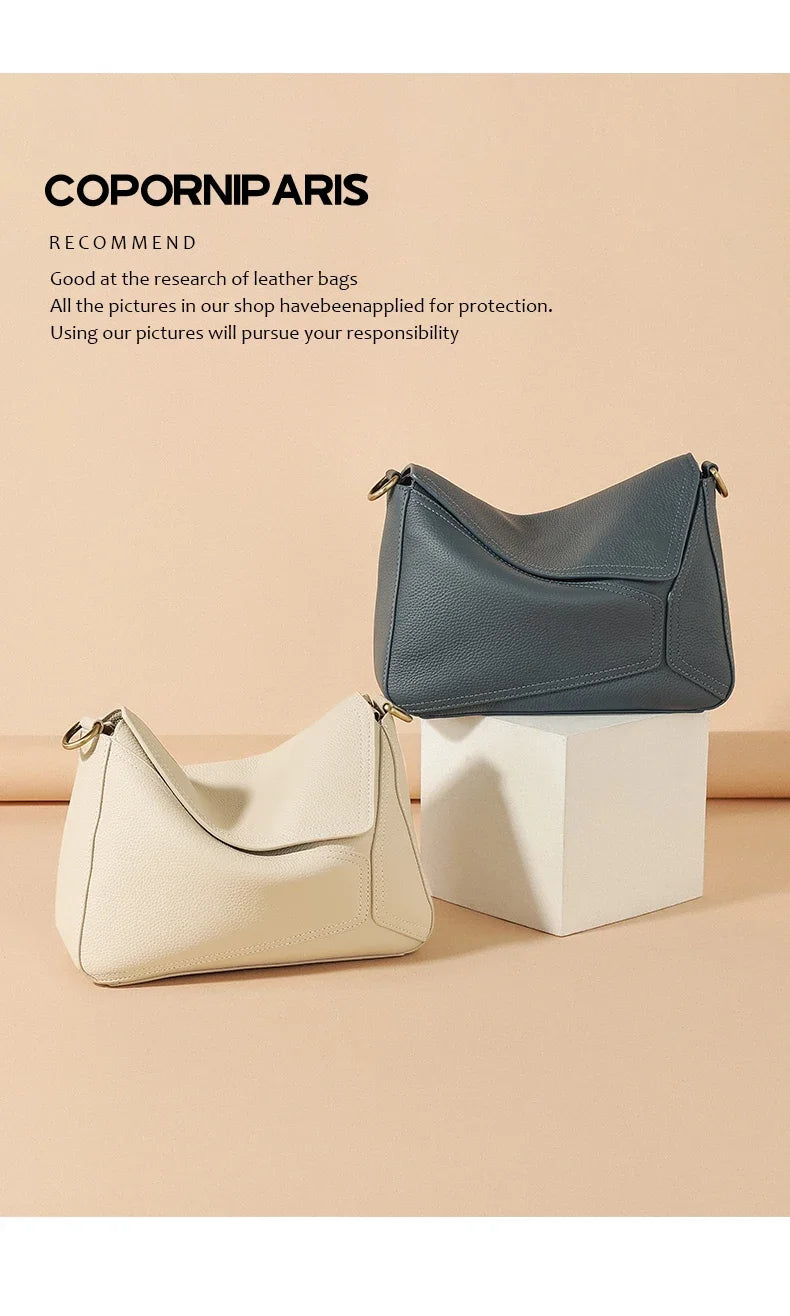 Pure 100% Cowhide Leather Women's Geometric Solid Color Shoulder Bag For Ladies Large Capacity Pillow Crossbody Handbag Luxury