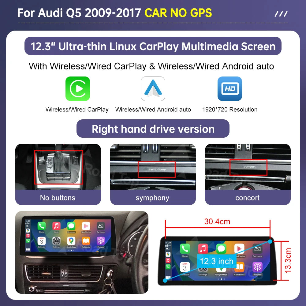 Audi Q5 2009–2017 CarPlay & Android Auto Touchscreen