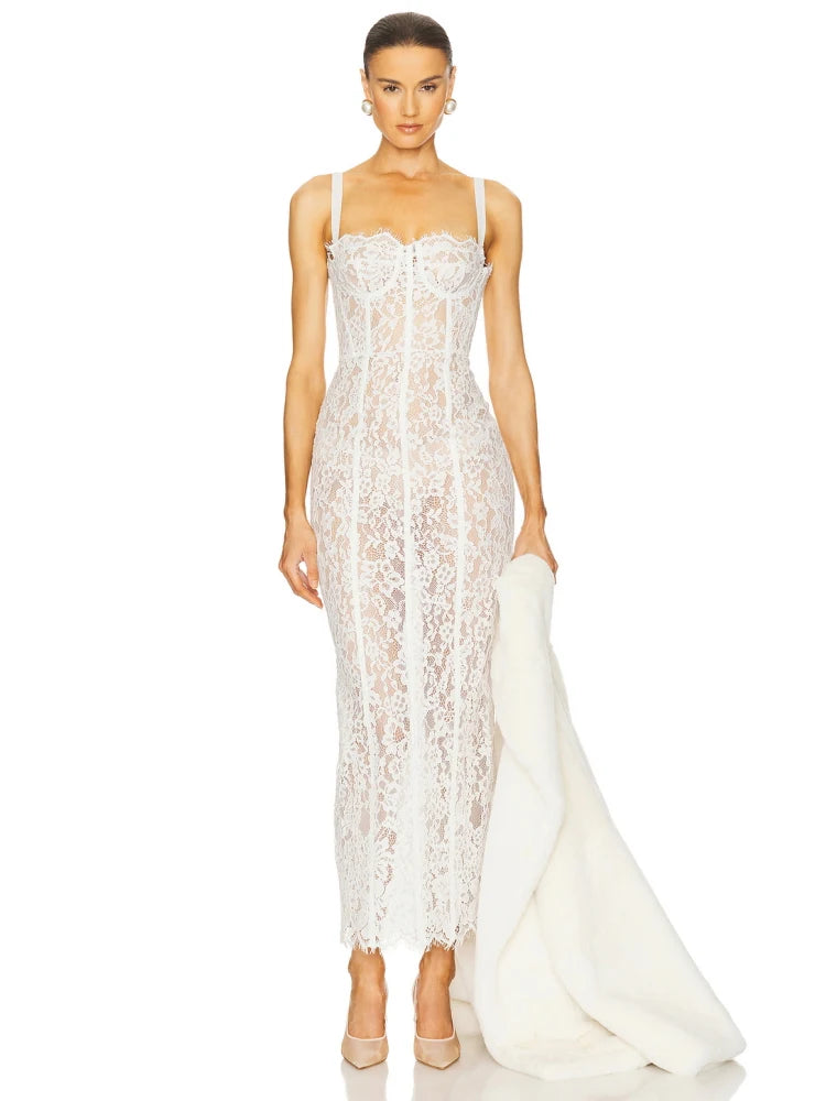 Elegant V-Neck Lace Maxi Dress