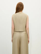 FSLE 2025 Summer Old Money Vest Wide-Leg Pants Set Vintage Tailored Two-Piece Adjustable Waist Eco Linen for Boardroom to Brunch