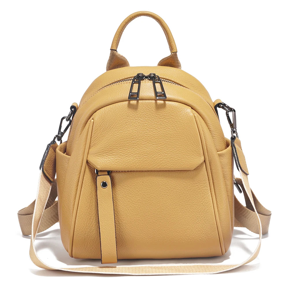 Zency Soft Genuine Leather Women Small Casual Backpack Travel Rucksack Shoulder Bag Purse Preppy Style Mochila 2025