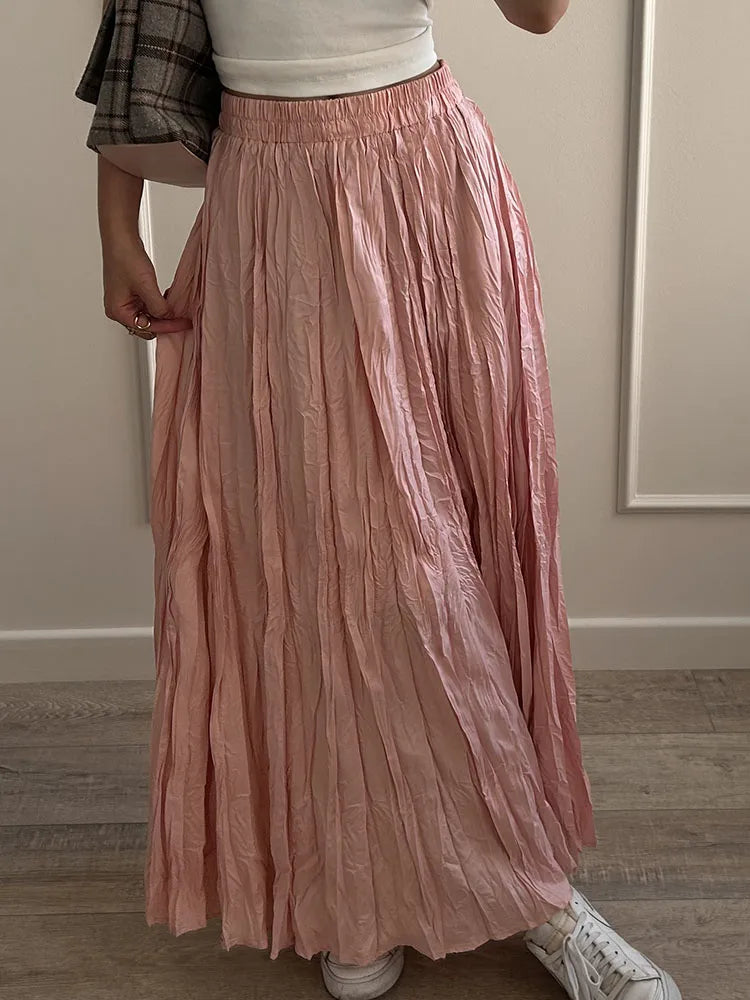 Women's Pleated Maxi Skirt – Elegant A-Line Beach Style