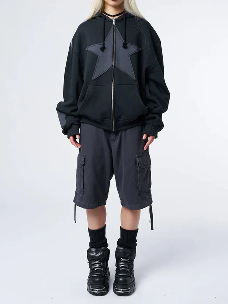 Women's Y2K Star Print Zip-Up Hoodie