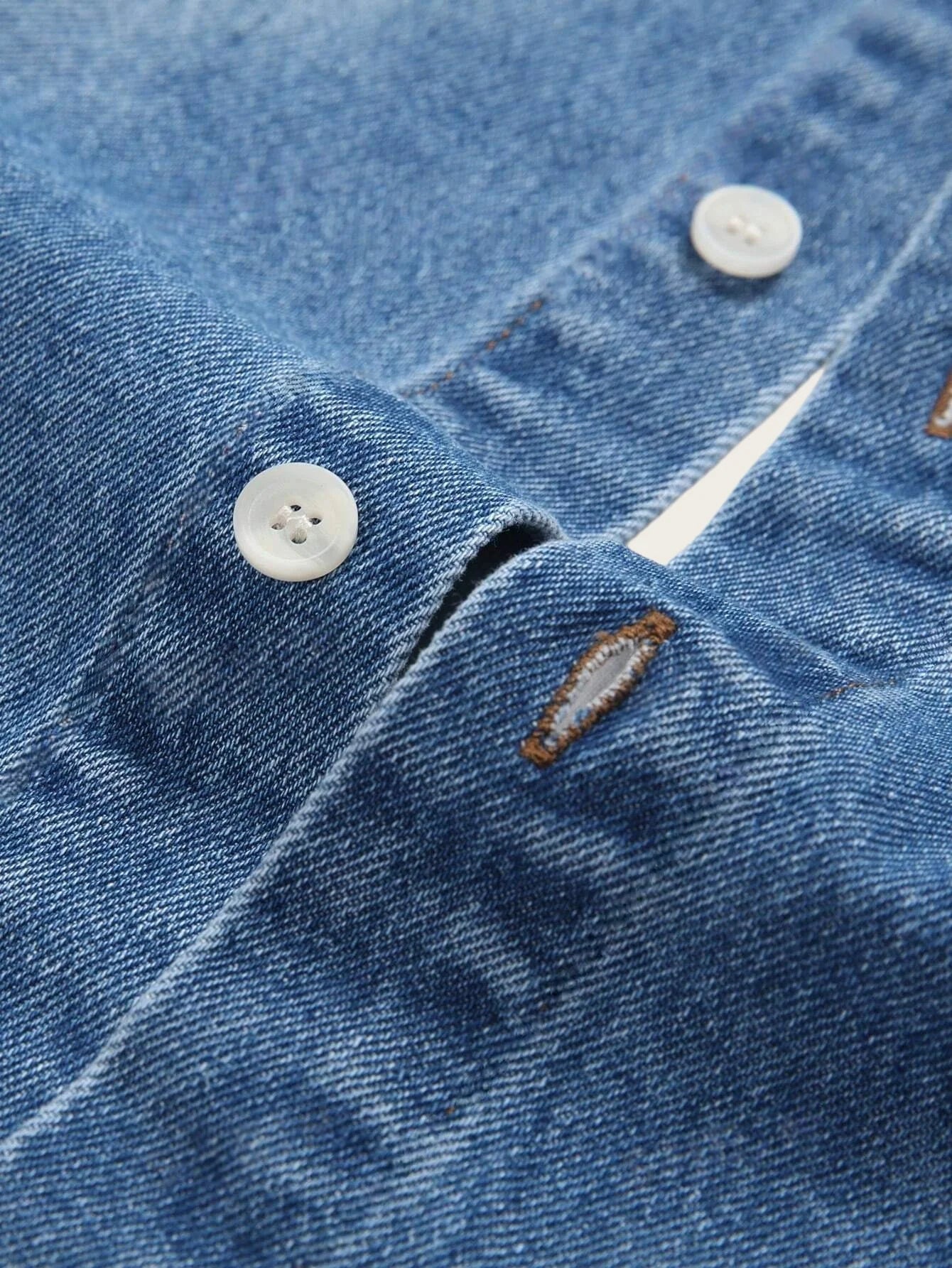 Men's Summer Vintage Denim Short-Sleeve Shirt, Lapel Button Casual Denim Blouse