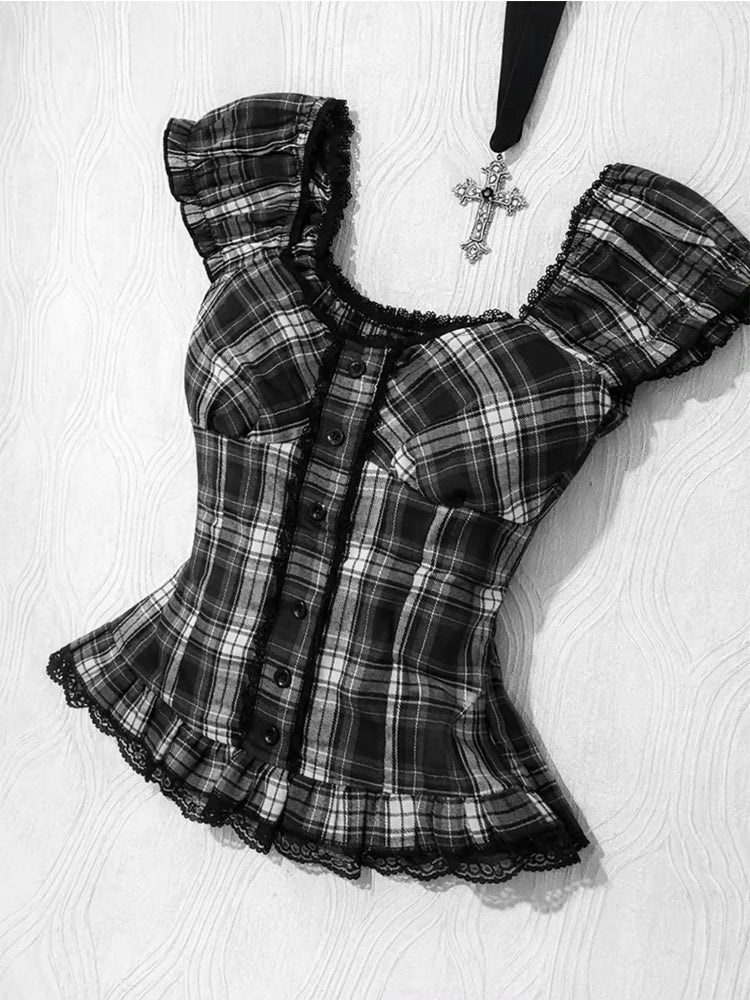 Y2K Gothic Aesthetic Top Square Neck Women's Retro Harajuku Fashion Casual Fairy Style Sweet and Cute Emotional Girl