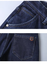 Winter Men's Fleece Thick Sherpa Jeans Business Casual Velvet Straight Denim Pants Male Wool Plush Classic Stretch Trousers
