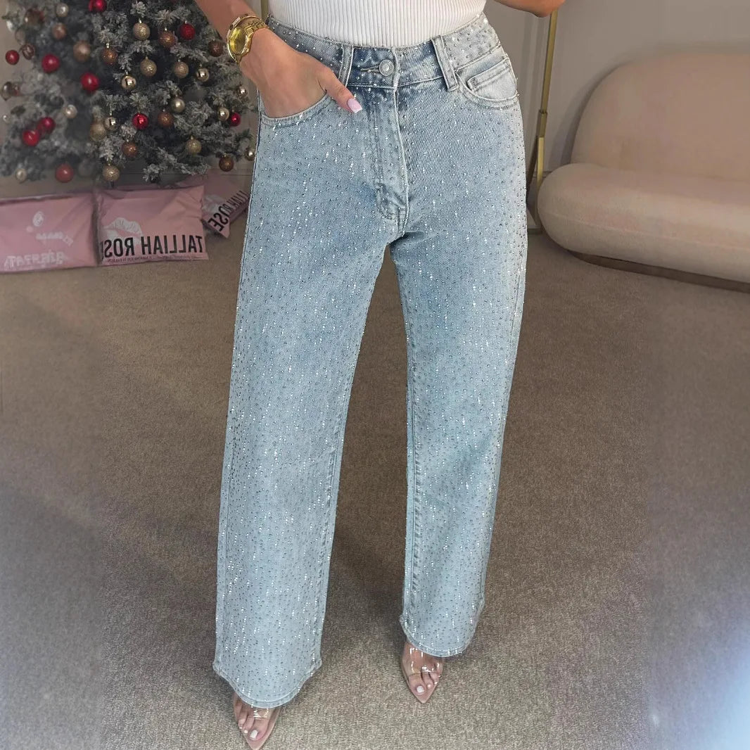 Women's High-Waist Stretch Straight Jeans | Distressed Denim