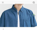 Men's Denim Shirt Long Sleeve Casual Outerwear Youth 2026 Fashion Streetwear Light Blue Button Up Top with Pockets Jeans Shirt