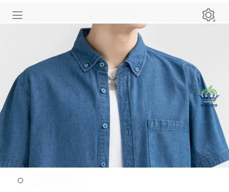 Men's Denim Shirt Long Sleeve Casual Outerwear Youth 2026 Fashion Streetwear Light Blue Button Up Top with Pockets Jeans Shirt