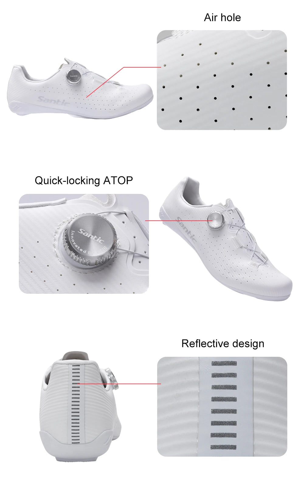 Santic Cycling Shoes Men Carbon Fiber Outsole Road Bike Shoes Women Breathable ATOP Reel Knob Lacing System WZS24043