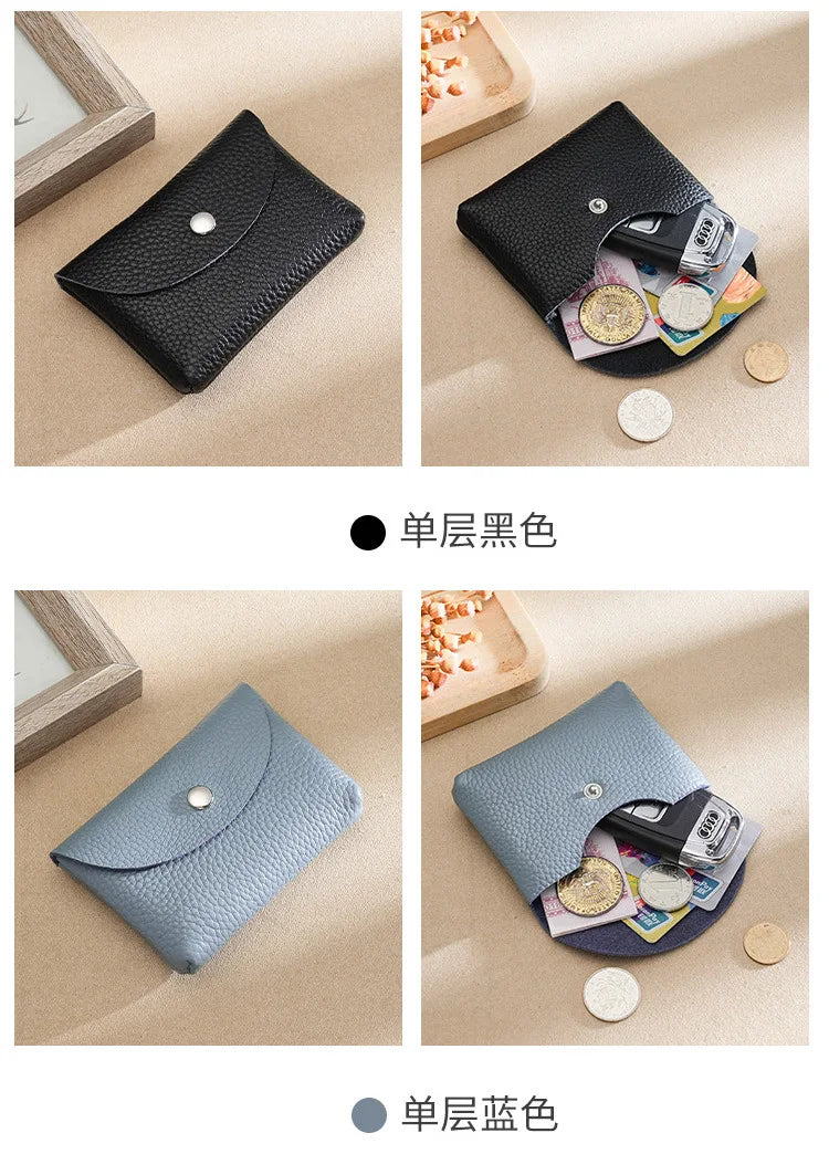 Custom Letters Fashion Women Short Wallet Genuine Leather Double Wallet Small Coin Purse Mini Credit Card Holder Key Storage Bag