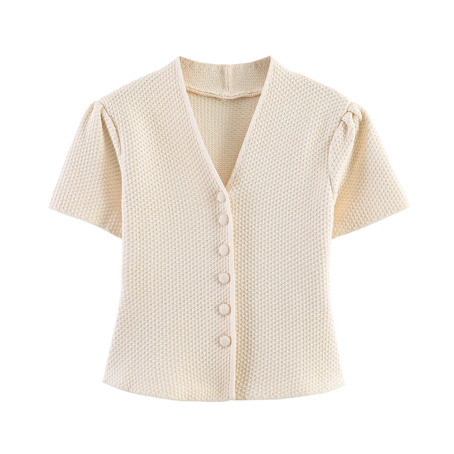 Summer minimalist style V-neck slim fit structured knit short sleeved knitted jacket with suspender short top and half skirt